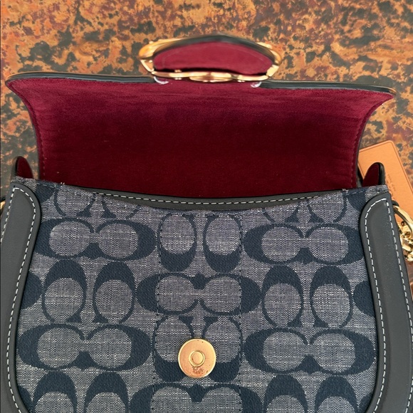 Coach Georgia Saddle Bag in Signature Chambray Blue Tan Crossbody Shoulder Bag - Picture 13 of 15